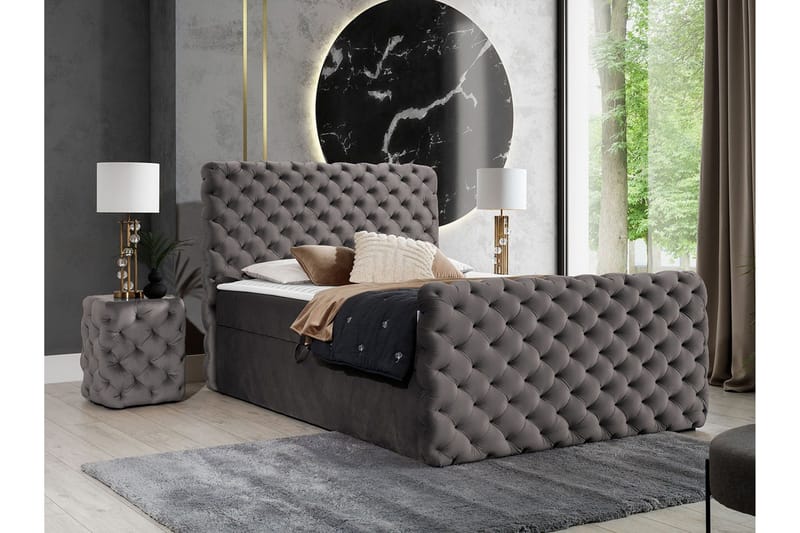 Almancil Sängram med Förvaring 120x200 cm i Sammet med Fasthetsgrad Medium - Mörkgrå - Möbler - Säng - Sängram & sängstomme