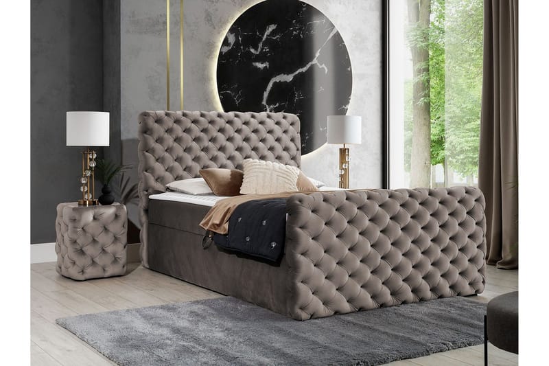 Almancil Sängram med Förvaring 120x200 cm i Sammet med Fasthetsgrad Medium - Taupe - Möbler - Säng - Sängram & sängstomme