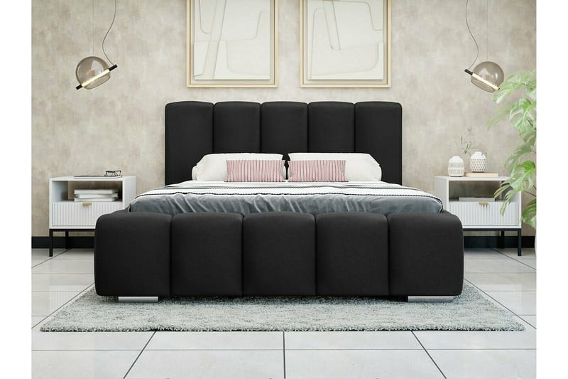 Cleaton Sängram 160x200 cm i Tyg med Förvaring och Sänggavel - Svart - Möbler - Säng - Sängram & sängstomme
