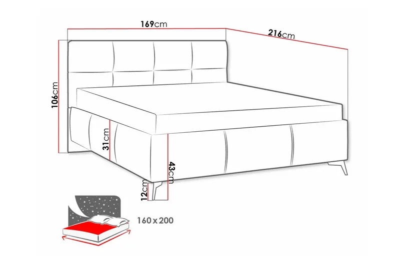 Derry Komplett Sängpaket 160x200 cm med Förvaring och Sänggavel + Bäddmadrass - Beige - Möbler - Säng - Sängram & sängstomme