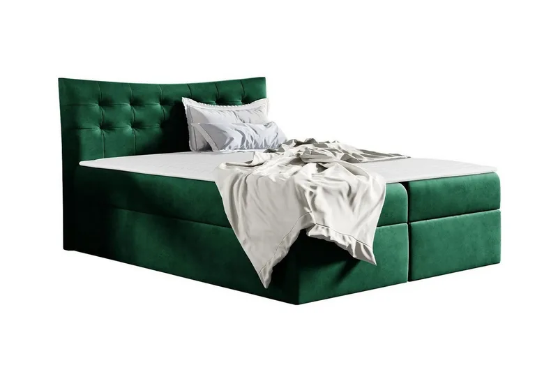 Hayton Komplett Sängpaket 120x200 cm i Sammet med Förvaring + Sänggavel + Bäddmadrass, Grön