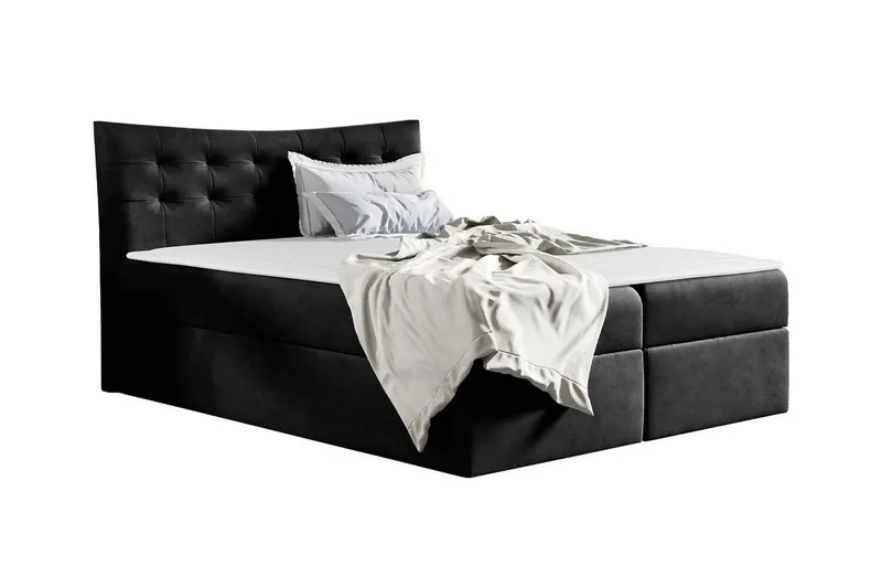 Hayton Komplett Sängpaket 120x200 cm i Sammet med Förvaring + Sänggavel + Bäddmadrass, Svart