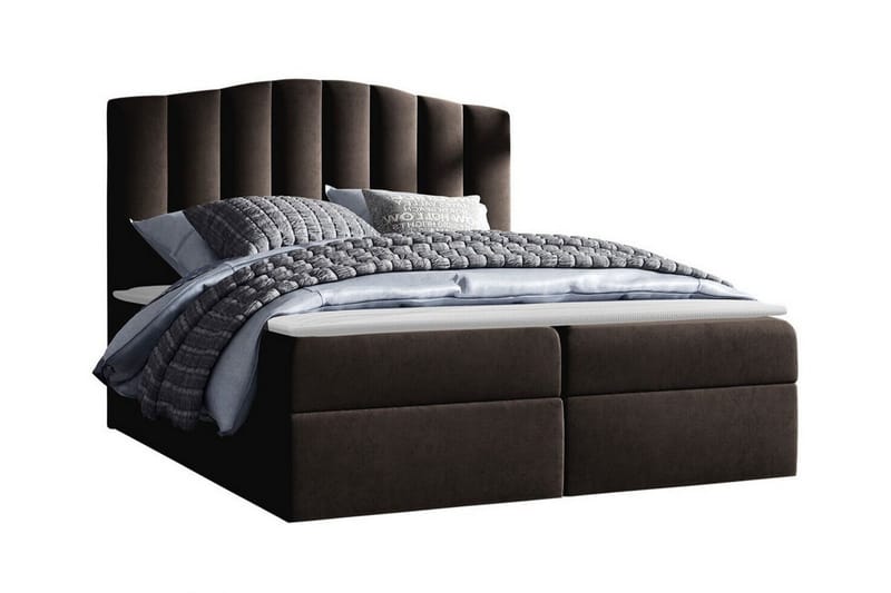 Herstello Komplett Sängpaket 120x200 cm i Tyg med Förvaring och Sänggavel + Bäddmadrass, Mörkbrun