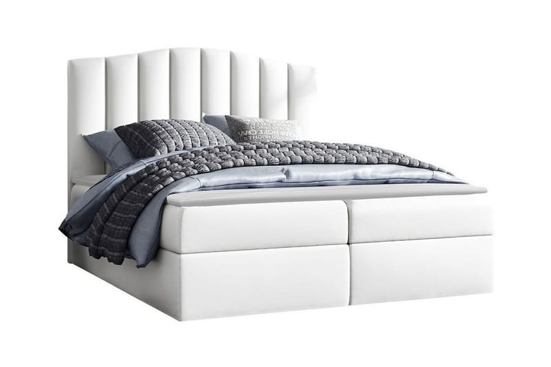 Herstello Komplett Sängpaket med Förvaring 120x200 cm i Konstläder med Sänggavel + Bäddmadrass, Vit