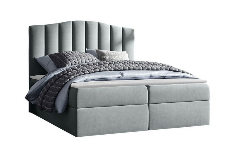 Herstello Komplett Sängpaket med Förvaring 120x200 cm i Tyg med Sänggavel + Bäddmadrass, Grå