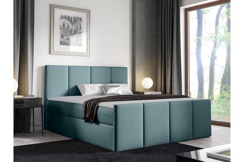 Ripon Komplett Sängpaket med Förvaring 120x200 cm i Tyg med Sänggavel + Bäddmadrass - Dunkelturkos - Möbler - Säng - Sängram & sängstomme