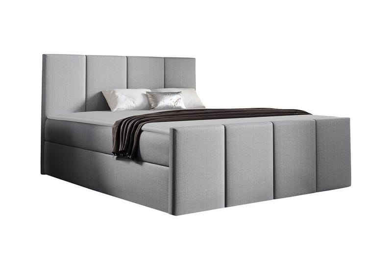 Ripon Komplett Sängpaket med Förvaring 120x200 cm i Tyg med Sänggavel + Bäddmadrass, Grå