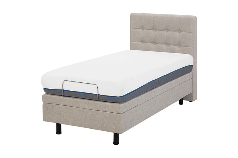 Kabbebo Komplett Sängpaket – Ställbar Säng 80x200 cm i Tyg med Sänggavel + Bäddmadrass - Beige - Möbler - Säng - Ställbara sängar