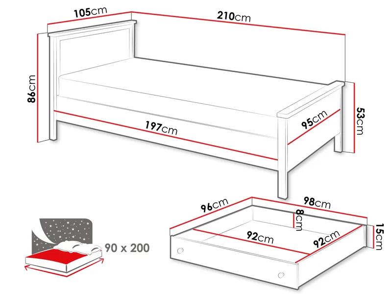 Storys säng med sänglåda 90x200 cm - Beige, ek - Möbler - Säng - Komplett sängpaket