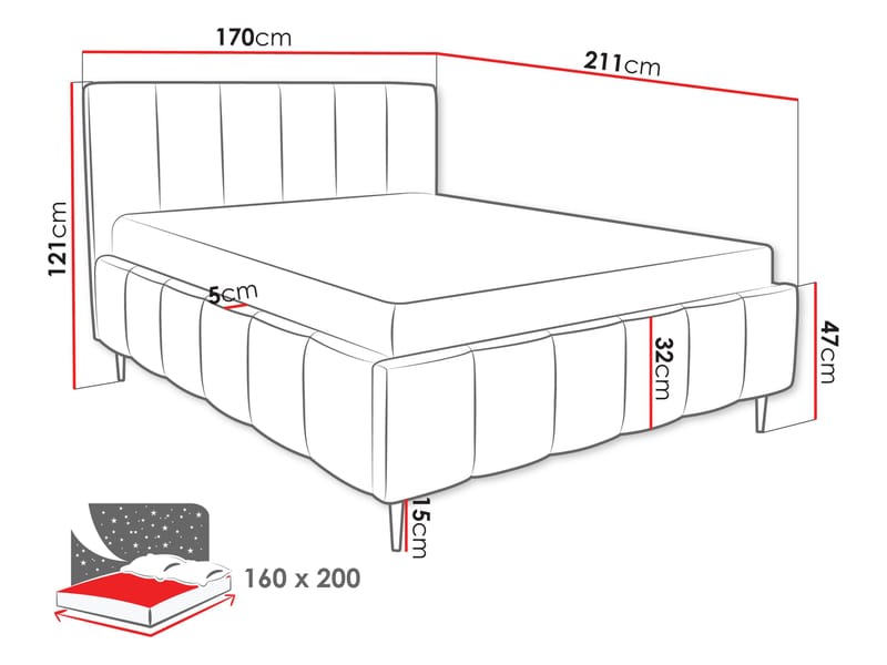 Vinvik Sängram med förvaring 160x200 cm - grå - Möbler - Säng - Sängram & sängstomme