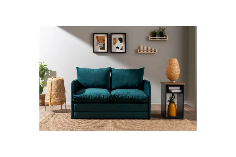 2-sits bäddsoffa Rubby (128 x 70 x 66 cm) Petrolgrön - Petrolgrön - Möbler - Soffa - Bäddsoffa