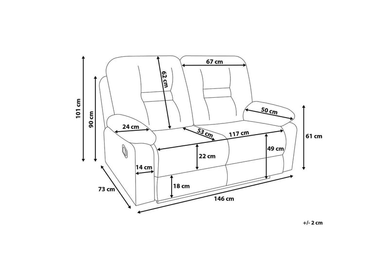 Rovik 2-sits Djup Reclinersoffa 146 cm i Konstläder - Vit - Möbler - Soffa - 2 sits soffa