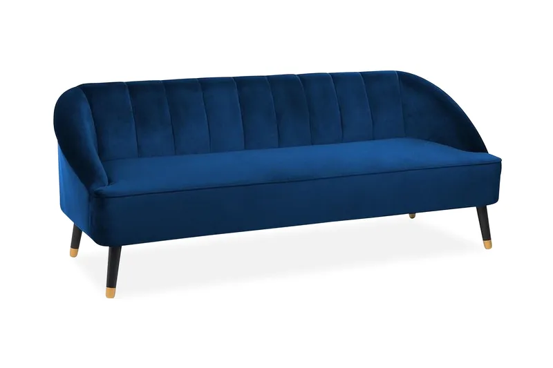Alsvag 3-sits Kanalstoppad Sammetssoffa med Träben - Blå - Möbler - Soffa - 3 sits soffa
