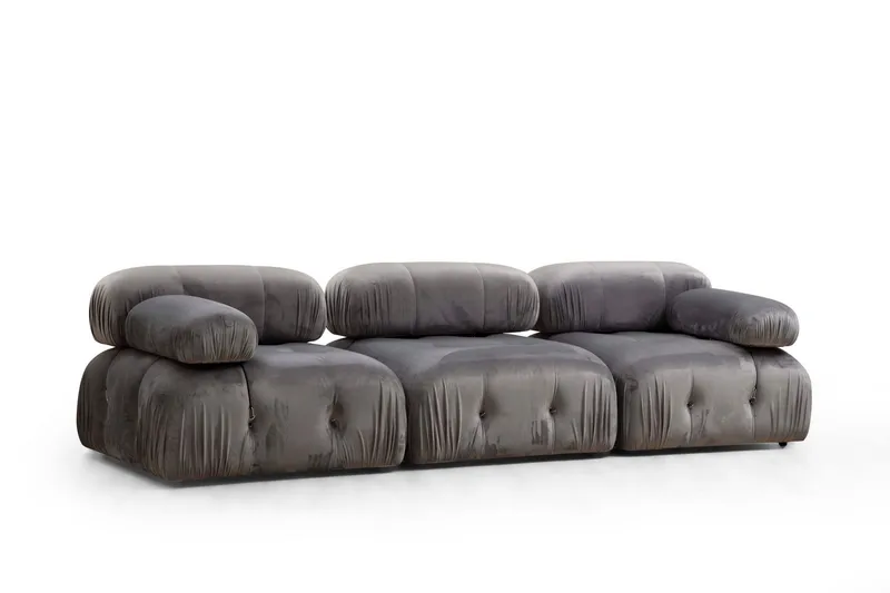 Belgin Bubblig Soffa 3-sits med fasta armstöd och repdetaljer - Grå - Möbler - Soffa - Modulsoffor - Komplett modulsoffa