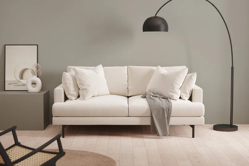 Menard 3-sits Djup Sammetssoffa 205 cm bred - Krämvit - Möbler - Soffa - 3 sits soffa