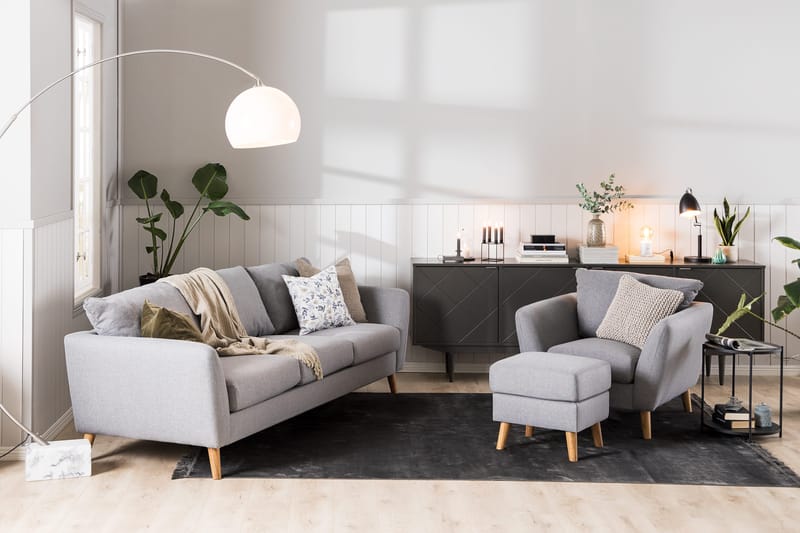 Trend 3-sits Soffa 218 cm med Svängda Armstöd i Tyg - Grå - Möbler - Soffa - 3 sits soffa