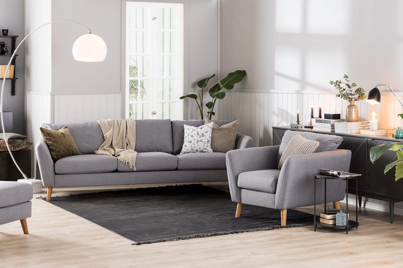 Trend 3-sits Soffa 218 cm med Svängda Armstöd i Tyg - Grå - Möbler - Soffa - 3 sits soffa