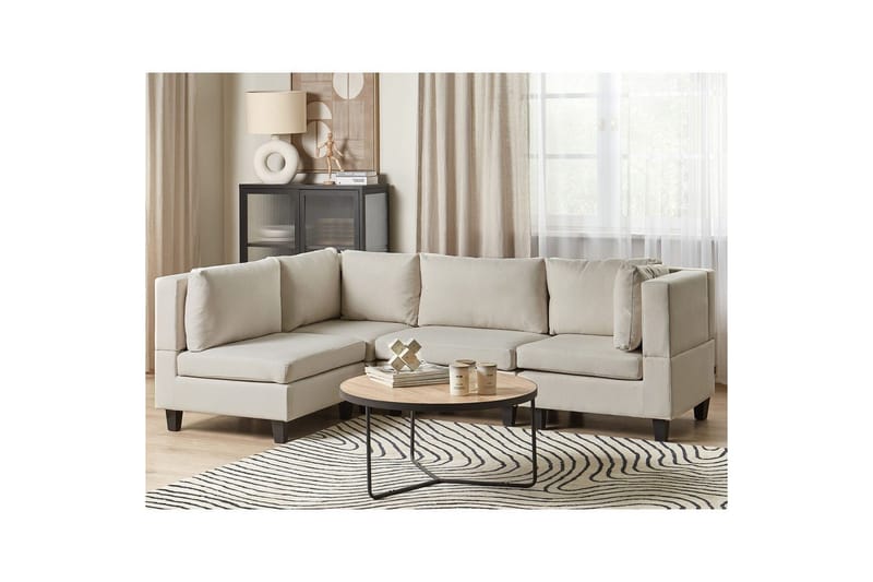 4-sits Hörnsoffa Unstad Beige/svart, Högervänd, Polyester - Beige/svart, Högervänd, Polyester - Möbler - Soffa - Modulsoffor - Komplett modulsoffa