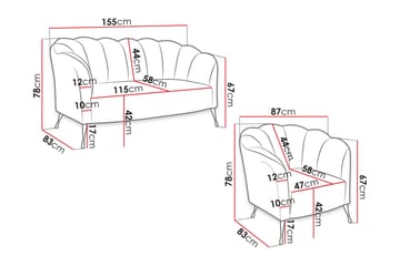 Adrial 3-sits Soffgrupp - Sammet/Rosa/Svart Krom - Möbler - Soffa - Soffgrupp
