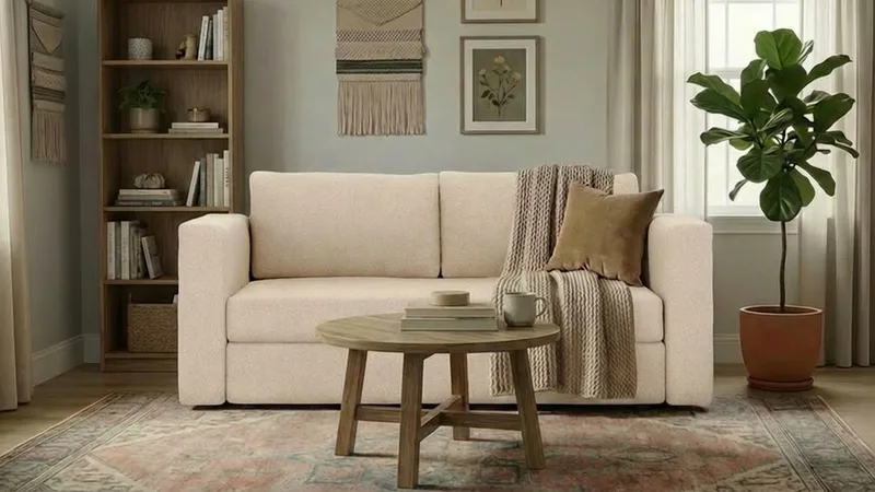 Alnaryd 2-3-sits Bäddsoffa med Fällbart Armstöd - Beige - Möbler - Soffa - Bäddsoffa