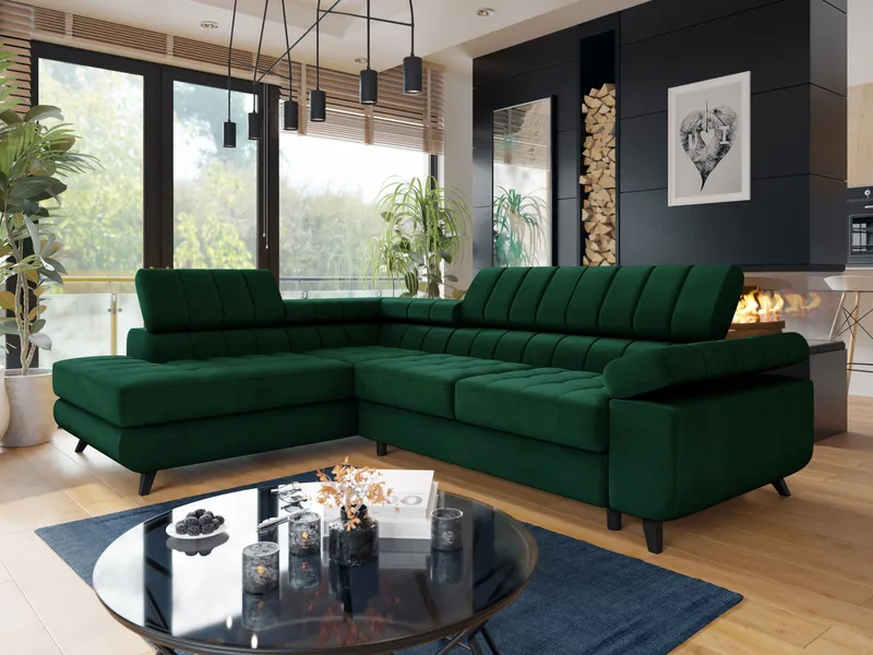 Amshyttan Bäddsoffa med Schäslong 4-sits, Grön