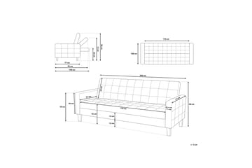 Vehkoo 3-sits Bäddbar Längsbäddad Bäddsoffa 108x178 cm i Tyg - Grå - Möbler - Soffa - Bäddsoffa - Bäddsoffa 3 sits
