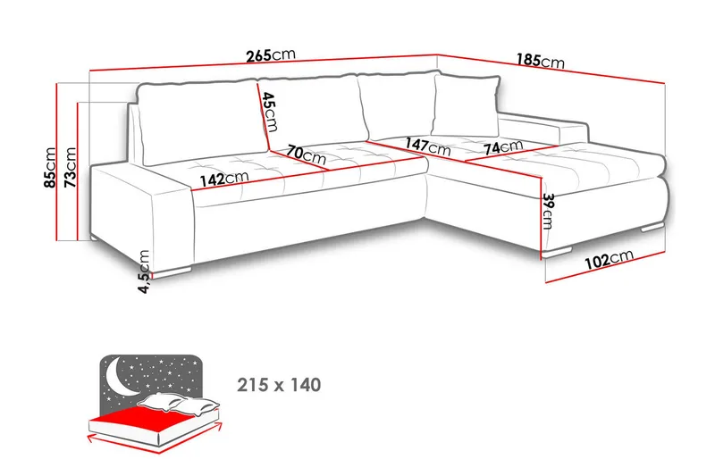 3-sits Hörnbäddsoffa Cerys Mini - Läder/Rosa - Möbler - Soffa - Bäddsoffa