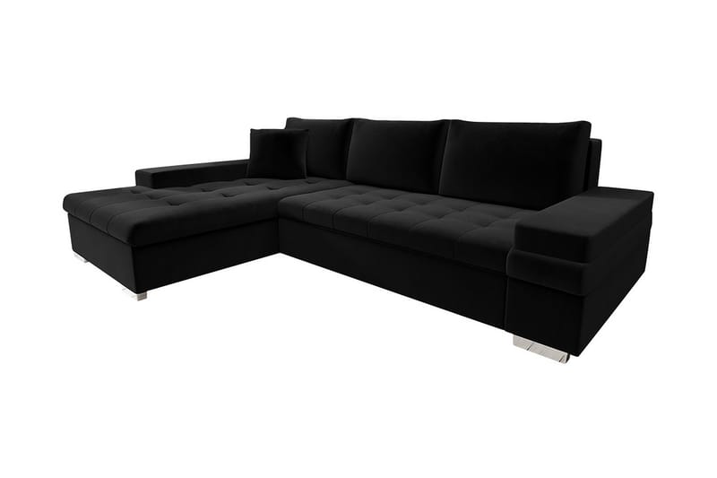 3-sits Vänster L-formad Bäddsoffa med Divan och Förvaring i Tyg - Svart - Möbler - Soffa - Bäddsoffa