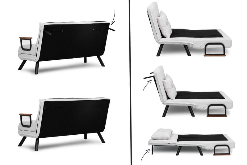 Alfredton 2-sits Bäddbar Fällbar Bäddsoffa i Boucle med Metallben - Vit - Möbler - Soffa - Bäddsoffa