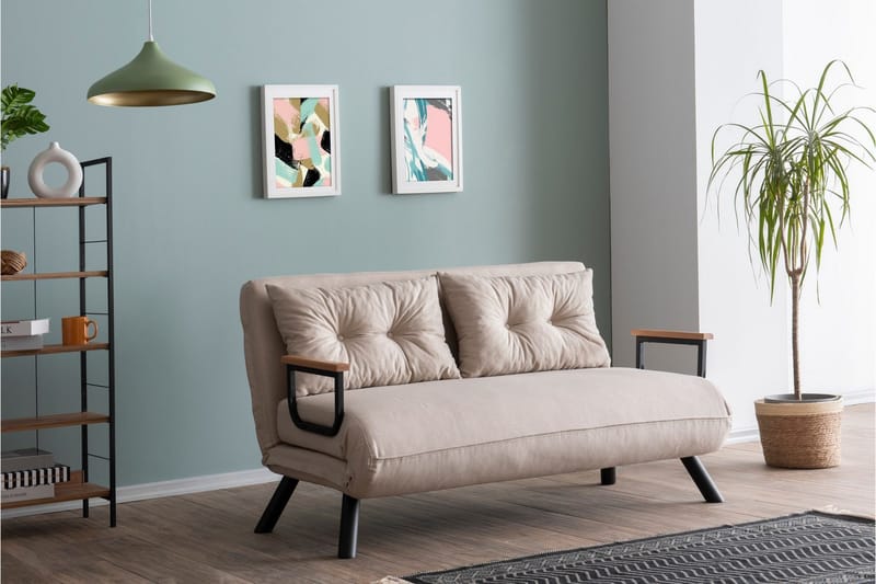 Alfredton 2-sits Bäddbar Fällbar Bäddsoffa i Tyg med Metallben, Ljusbeige