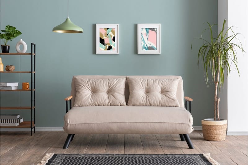 Alfredton 2-sits Bäddbar Fällbar Bäddsoffa i Tyg med Metallben - Ljusbeige - Möbler - Soffa - Bäddsoffa
