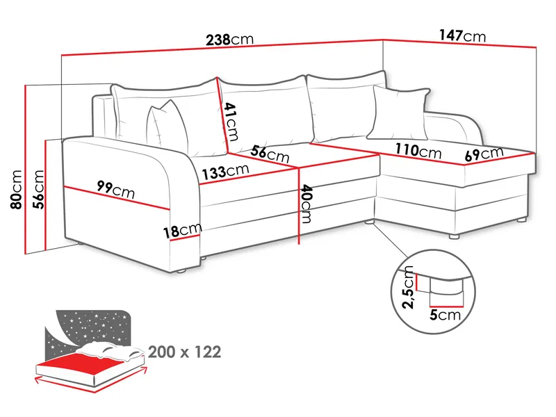 Alvared 3-sits Bäddsoffa divan vänster med förvaring - brun - Möbler - Soffa - Bäddsoffa
