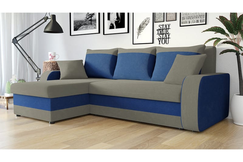 Alvared 3-sits Hörnbäddsoffa Universal - Grå/Blå - Möbler - Soffa - Bäddsoffa