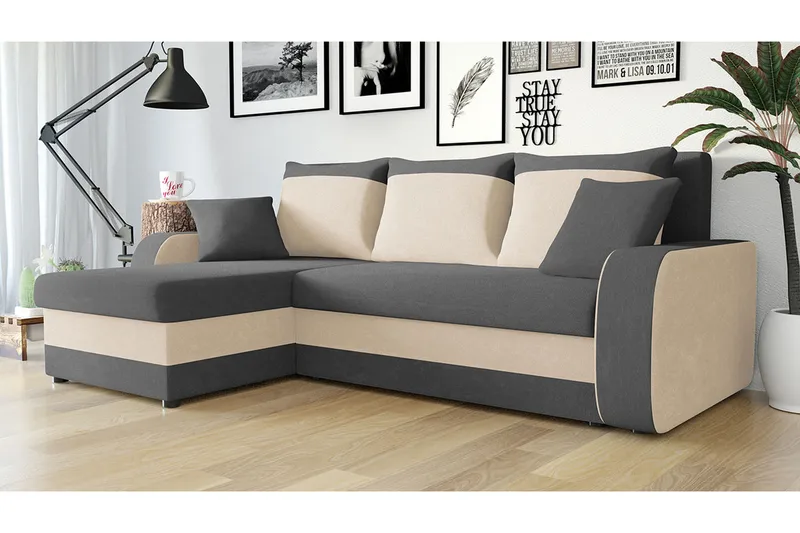 Alvared 3-sits Hörnbäddsoffa Universal - Grå/Vit - Möbler - Soffa - Bäddsoffa
