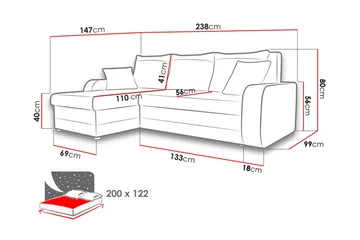 Alvared 3-sits Hörnbäddsoffa Universal - Röd/Grå - Möbler - Soffa - Bäddsoffa