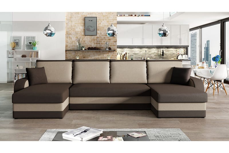 Alvared 4-sits Bäddsoffa med Dubbeldivan med Förvaring - Sammet/Brun/Beige - Möbler - Soffa - Bäddsoffa