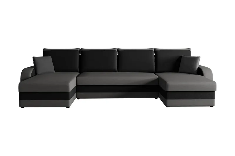 Alvared 4-sits Bäddsoffa med Dubbeldivan med Förvaring, Sammet/Grå/Svart
