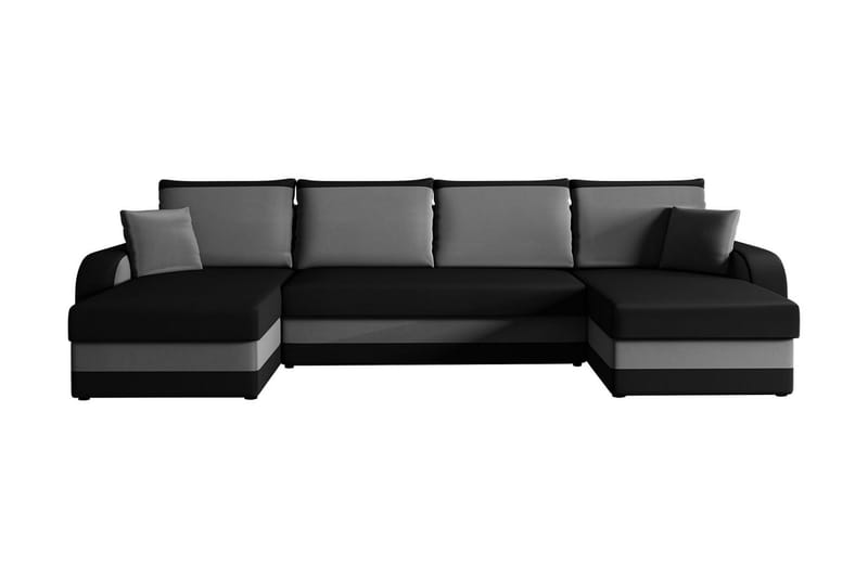 Alvared 4-sits Bäddsoffa med Dubbeldivan med Förvaring - Sammet/Svart/Grå - Möbler - Soffa - Bäddsoffa