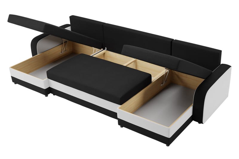 Alvared 4-sits Bäddsoffa med Dubbeldivan med Förvaring - Svart/Röd - Möbler - Soffa - Bäddsoffa