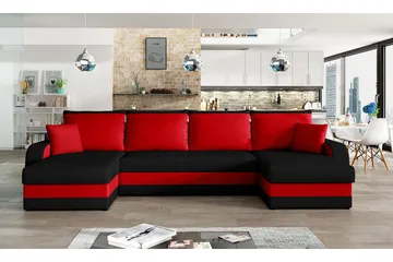 Alvared 4-sits Bäddsoffa med Dubbeldivan med Förvaring - Svart/Röd - Möbler - Soffa - Bäddsoffa