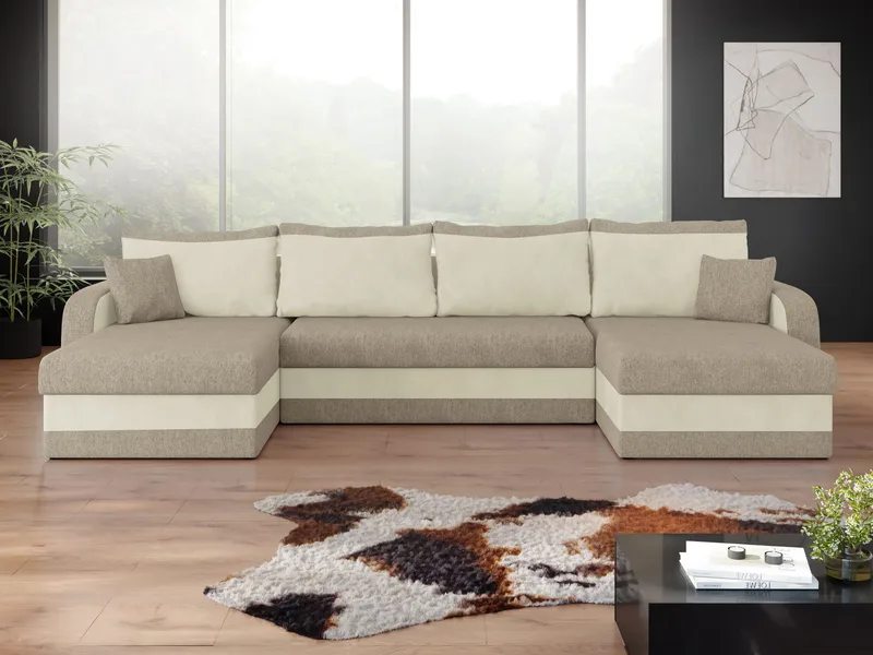Alvared U-formad 5-sits Bäddsoffa med förvaring - Beige / kräm - Möbler - Soffa - Bäddsoffa