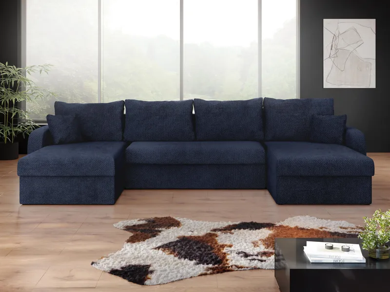 Alvared U-formad 5-sits Bäddsoffa med förvaring - Mörkblå - Möbler - Soffa - Bäddsoffa