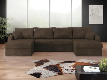 Alvared U-formad 5-sits Bäddsoffa med förvaring - Mörkbrun - Möbler - Soffa - Bäddsoffa