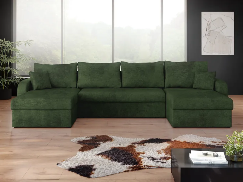 Alvared U-formad 5-sits Bäddsoffa med förvaring - Mörkgrön - Möbler - Soffa - Bäddsoffa