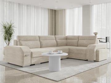 Alvares 4-sits Hörnbäddsoffa med förvaring - Beige - Möbler - Soffa - Bäddsoffa