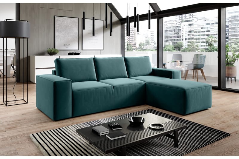 Kamli Bäddsoffa m. Divan med Förvaring, Blå