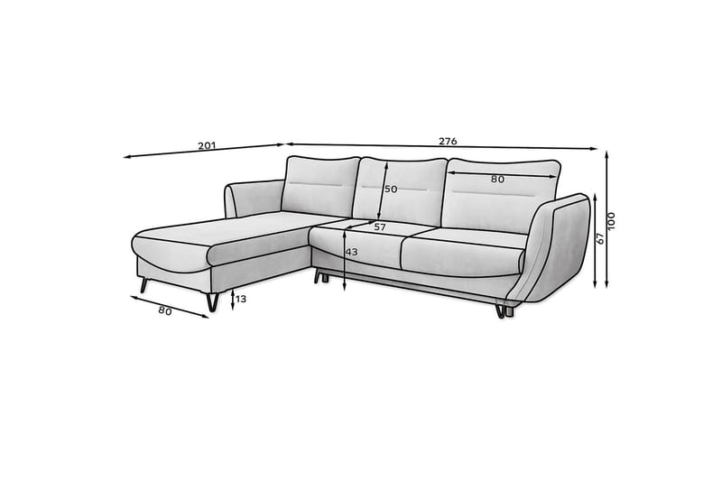 Lence Bäddsoffa m. Divan Förvaring - Grå - Möbler - Soffa - Bäddsoffa - Bäddsoffa divan