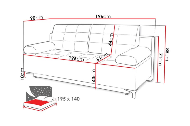 Bäddsoffa FABIO LED-belysning - Svart - Möbler - Soffa - Bäddsoffa