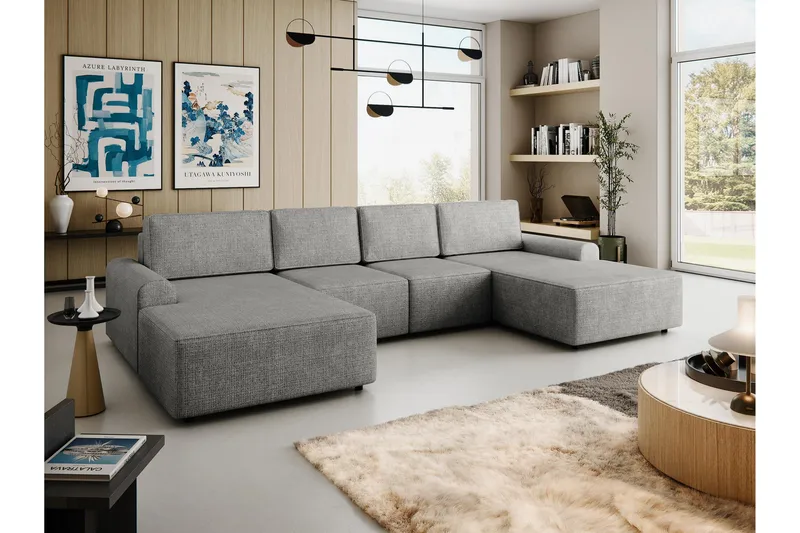 Bella Bäddsoffa Dubbeldivan 4-sits i Plysch - Grå - Möbler - Soffa - Bäddsoffa