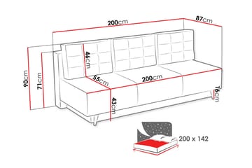 Bella Längsbäddad Bäddsoffa 142x200 cm med Förvaring i Tyg - Grå - Möbler - Soffa - Bäddsoffa